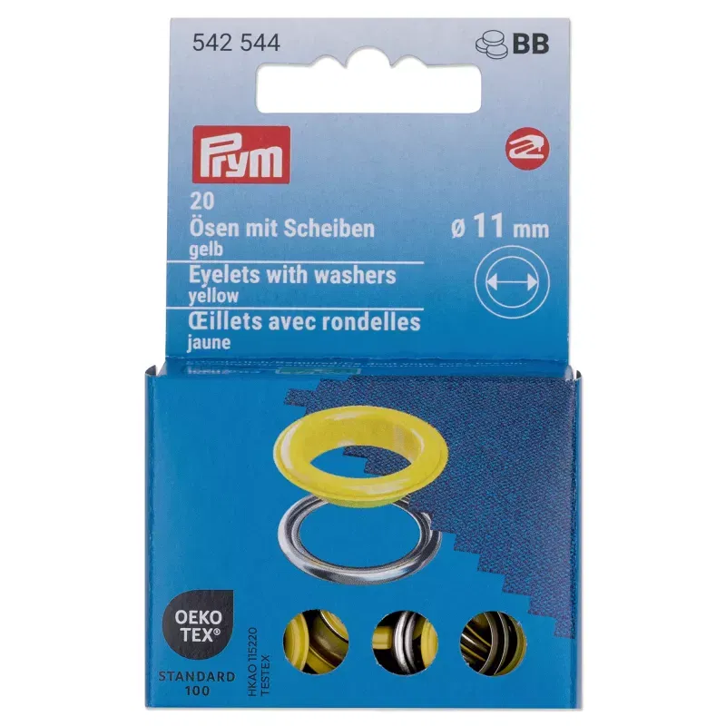 11 mm Prym Eyelets and washers Yellow 20 piece