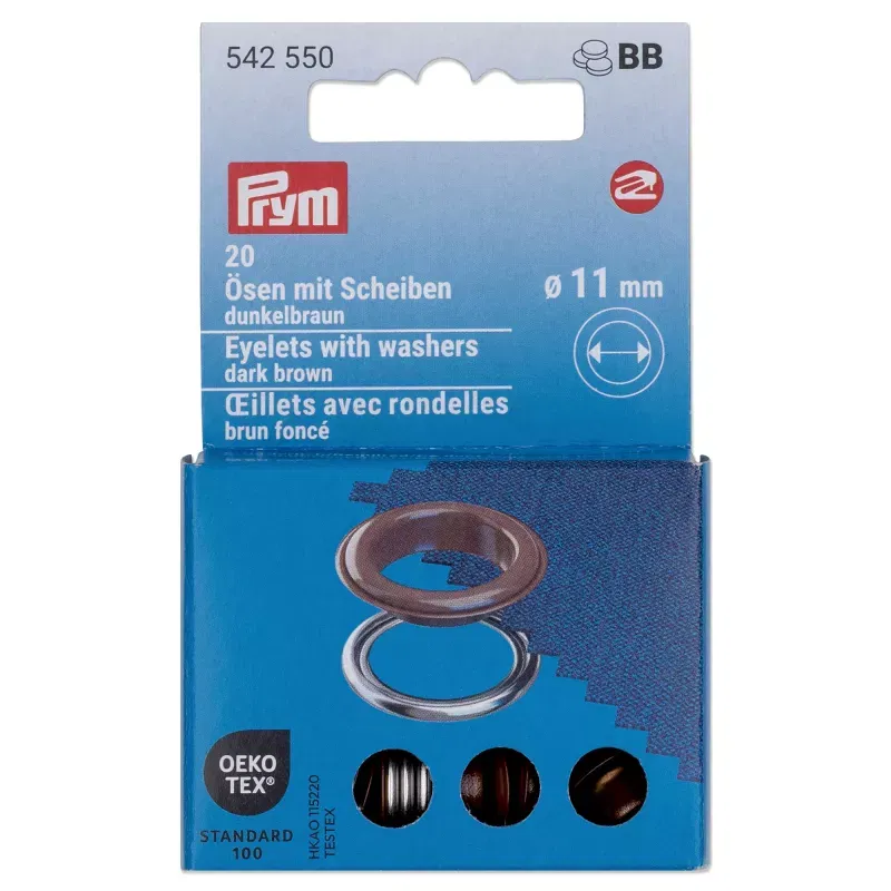 11 mm Prym Eyelets and washers Brown 20 piece