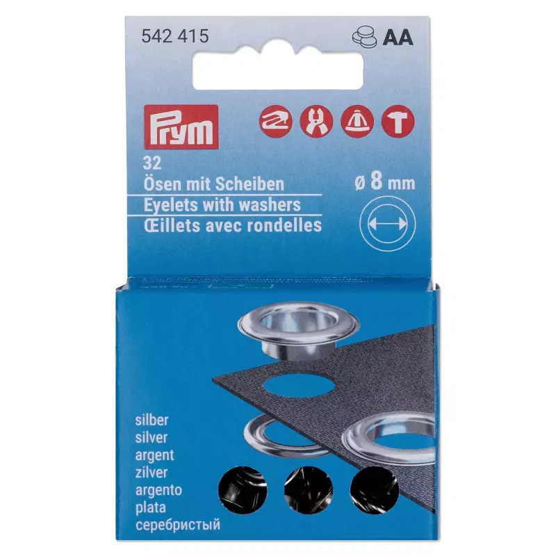 8 mm Prym Eyelets and washers Silver 20 piece
