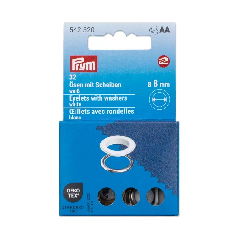 8 mm Prym Eyelets and washers White 20 piece