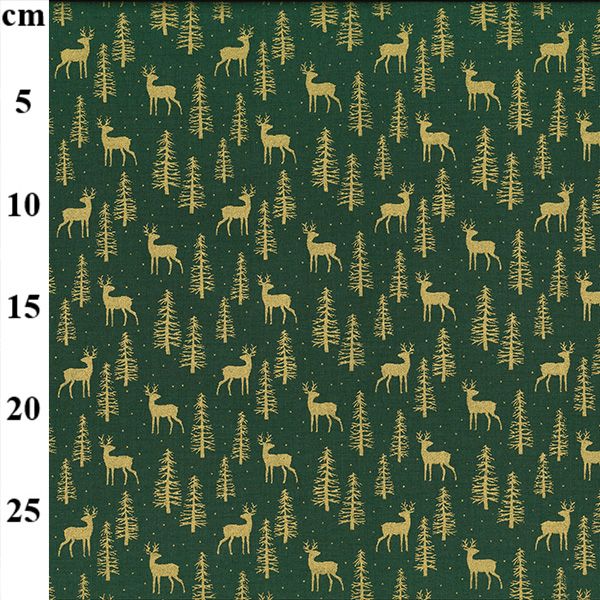 John Louden Christmas Cotton Reindeer Green Metallic