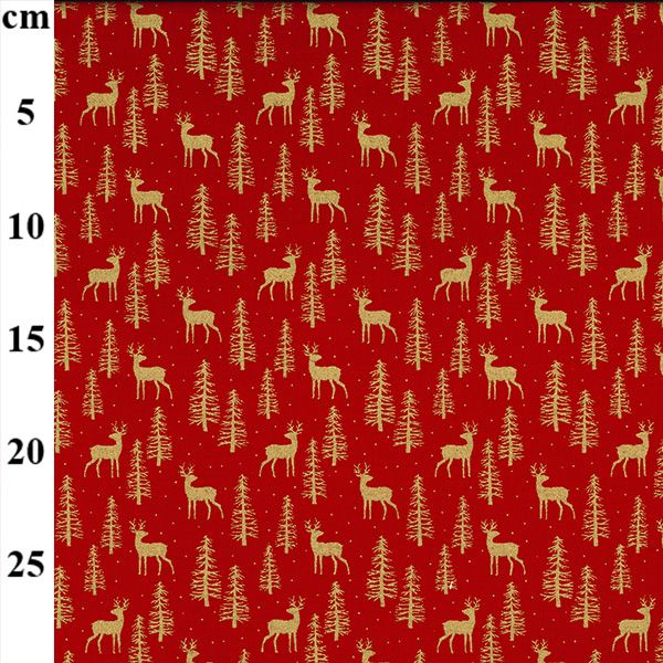 John Louden Christmas Cotton Reindeer Red Metallic