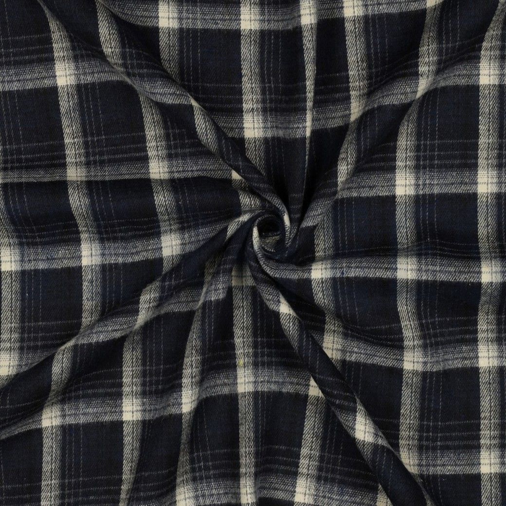 Brushed Cotton Yard Dyed Checks Navy