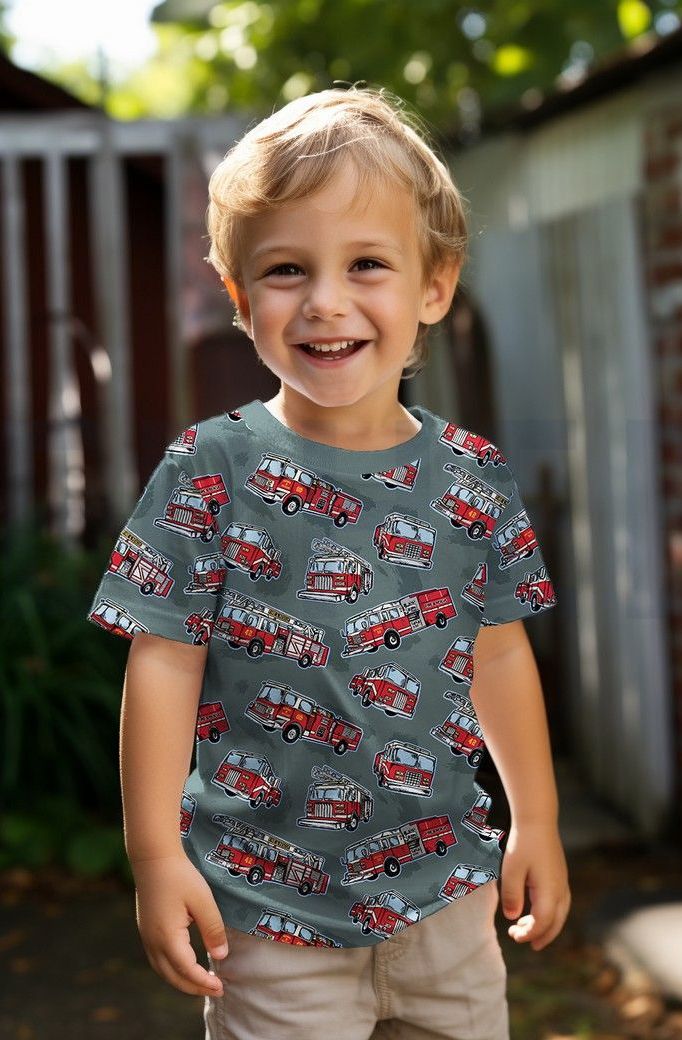 Cotton Jersey Fabric Digital Fire Engines