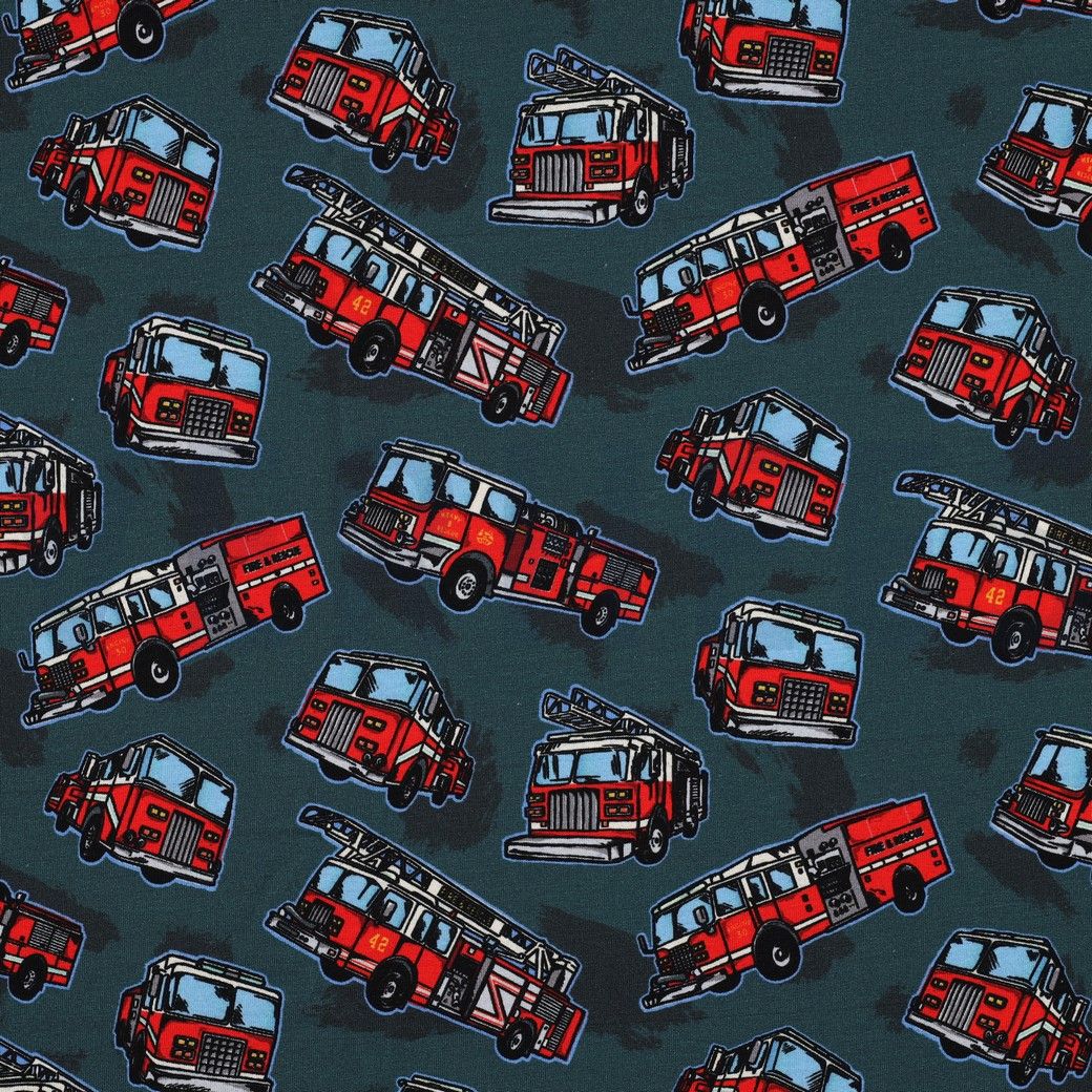 Cotton Jersey Fabric Digital Fire Engines