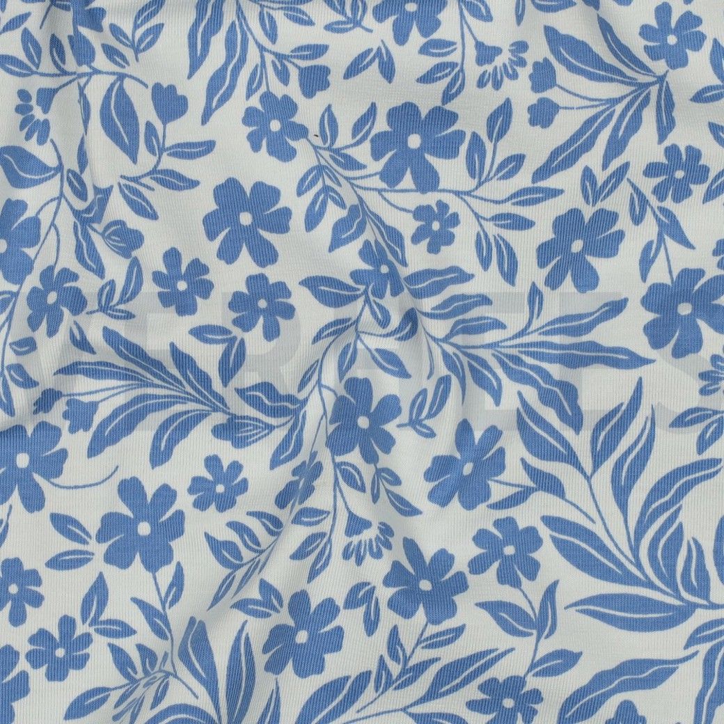 Cotton Jersey Fabric Flowers White