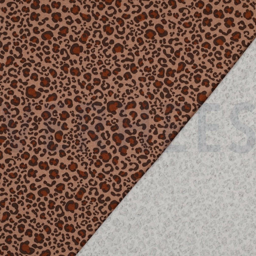 Ribbed Cotton Jersey Fabric Animal Print Beige