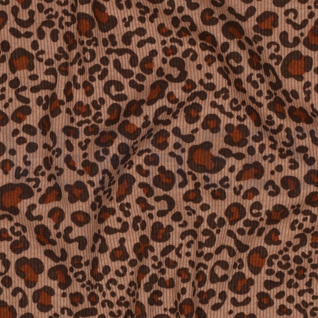 Ribbed Cotton Jersey Fabric Animal Print Beige