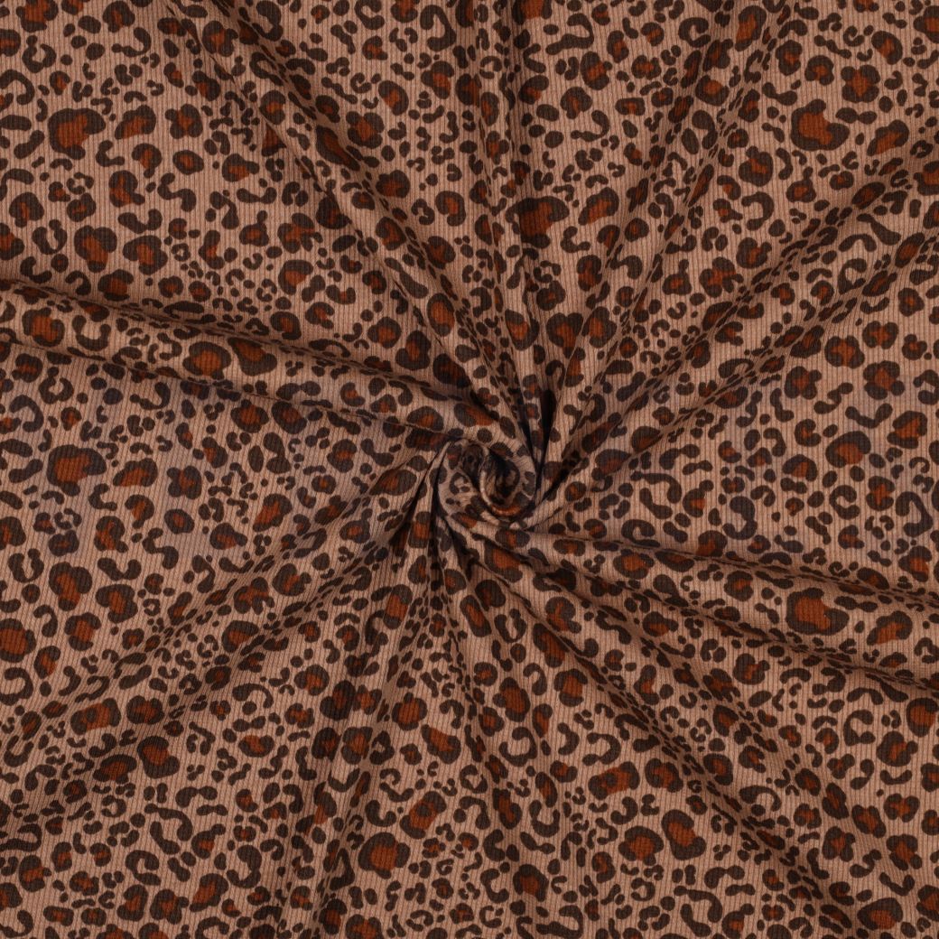 Ribbed Cotton Jersey Fabric Animal Print Beige