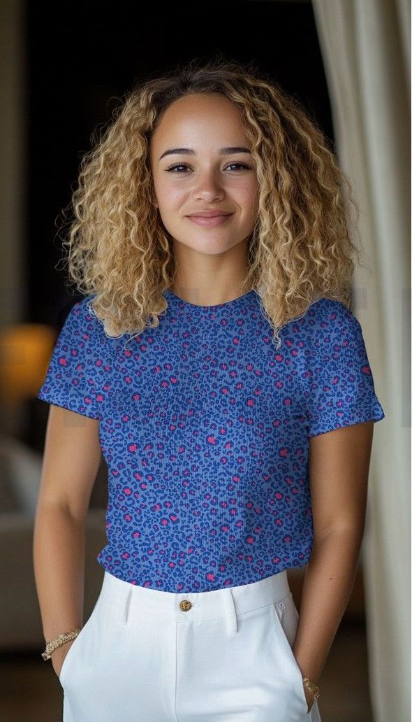 Ribbed Cotton Jersey Fabric Animal Print Blue