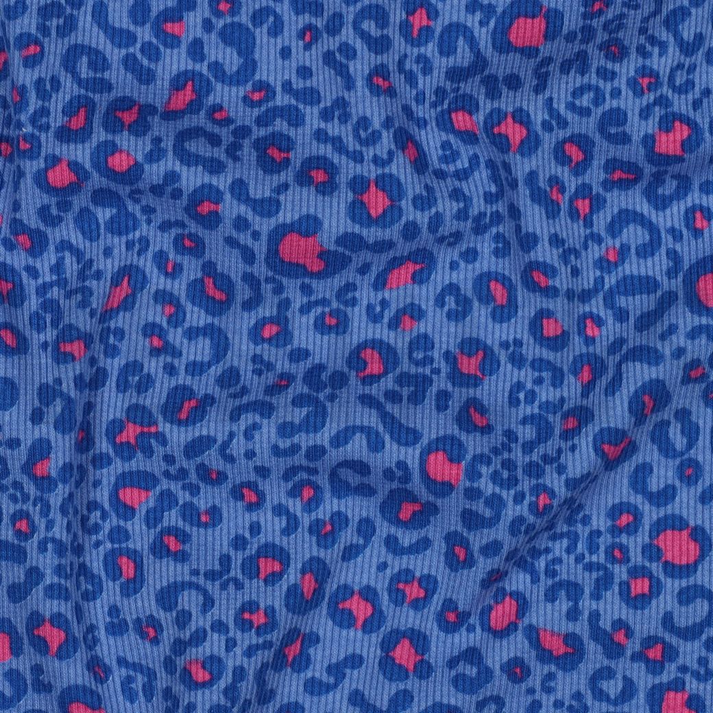 Ribbed Cotton Jersey Fabric Animal Print Blue