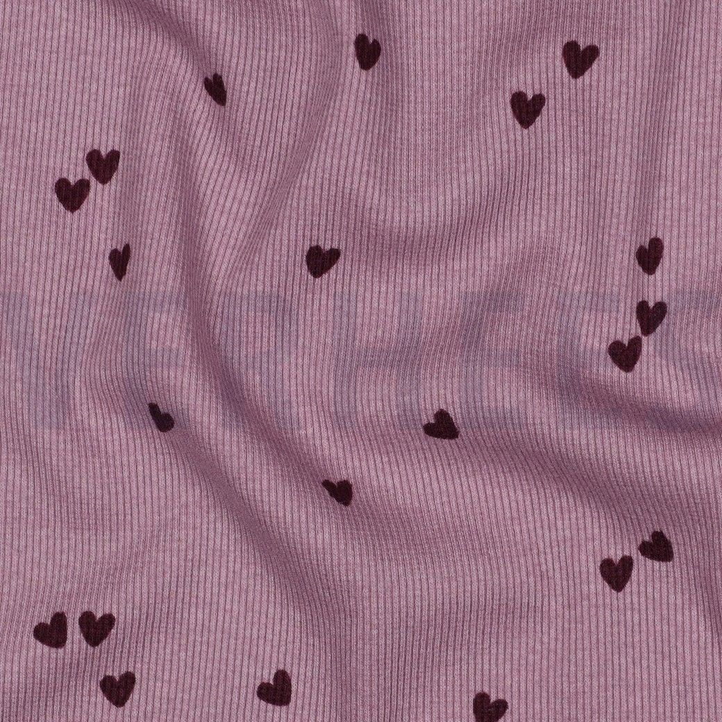Ribbed Cotton Jersey Fabric Hearts Mauve