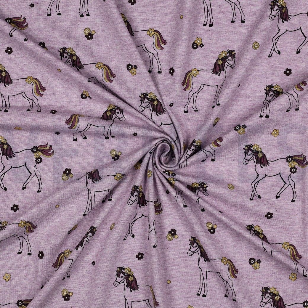 Cotton Jersey Melange Fabric Glitter Horses