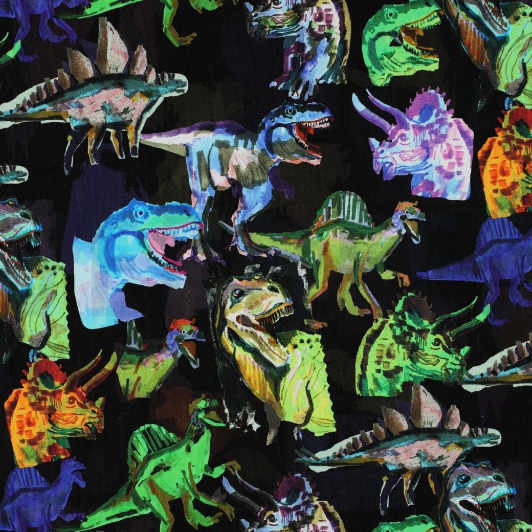 Sweatshirt Fabric Digital Dinosaur Black