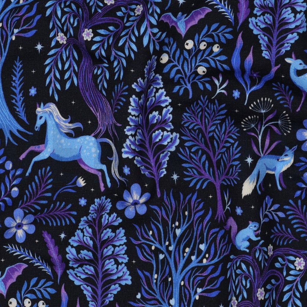 French Terry Digital Forest Animals Black