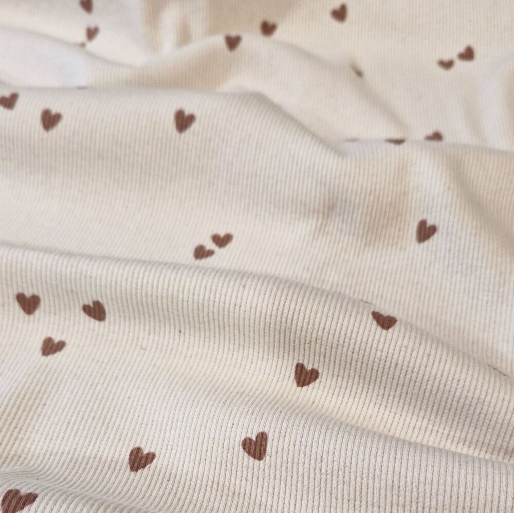 Ribbed Cotton Jersey Fabric Hearts Natural