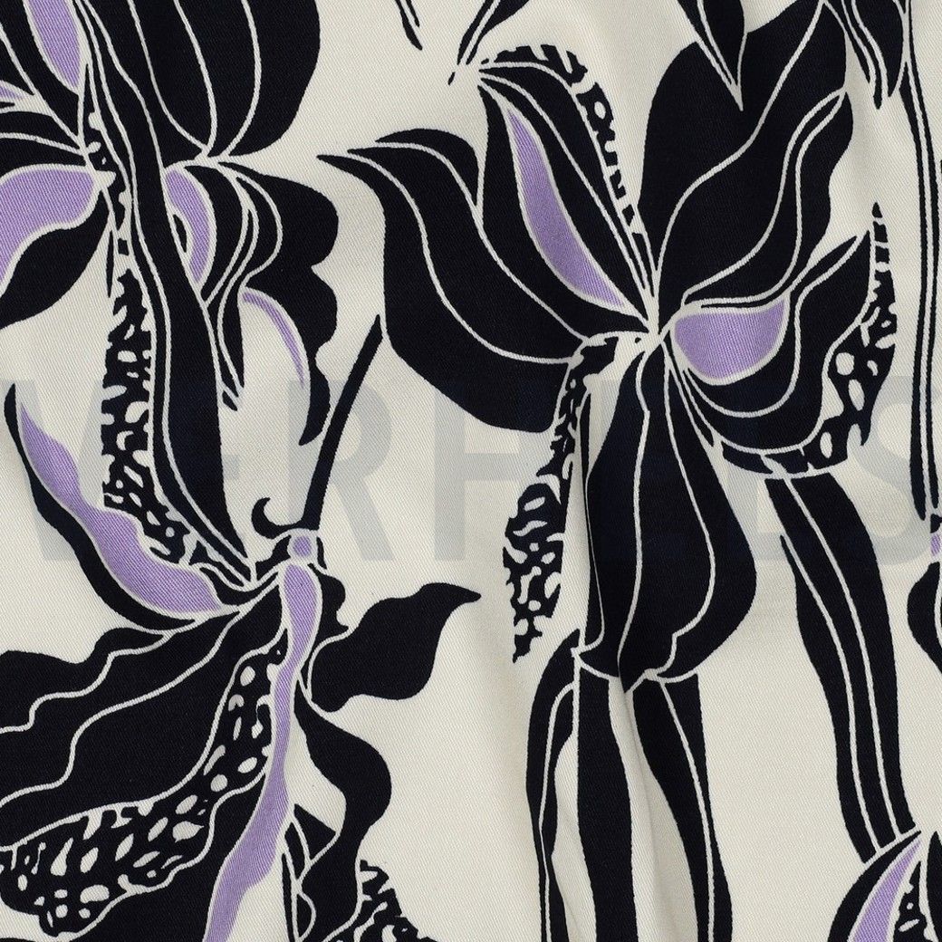 Rosella Viscose Stretch Flowers Lilac/Black