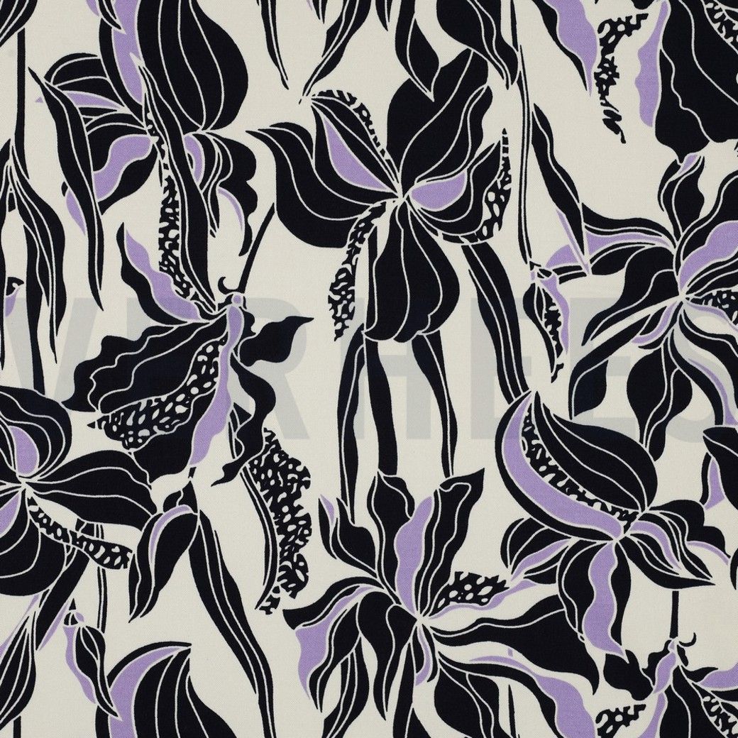 Rosella Viscose Stretch Flowers Lilac/Black