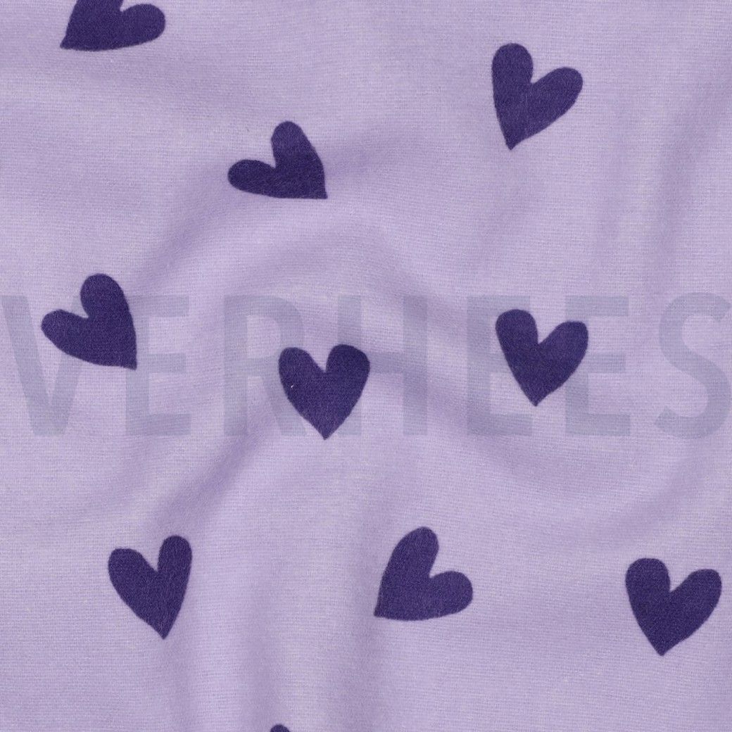 Flannel Cotton Fabric Hearts Lavender