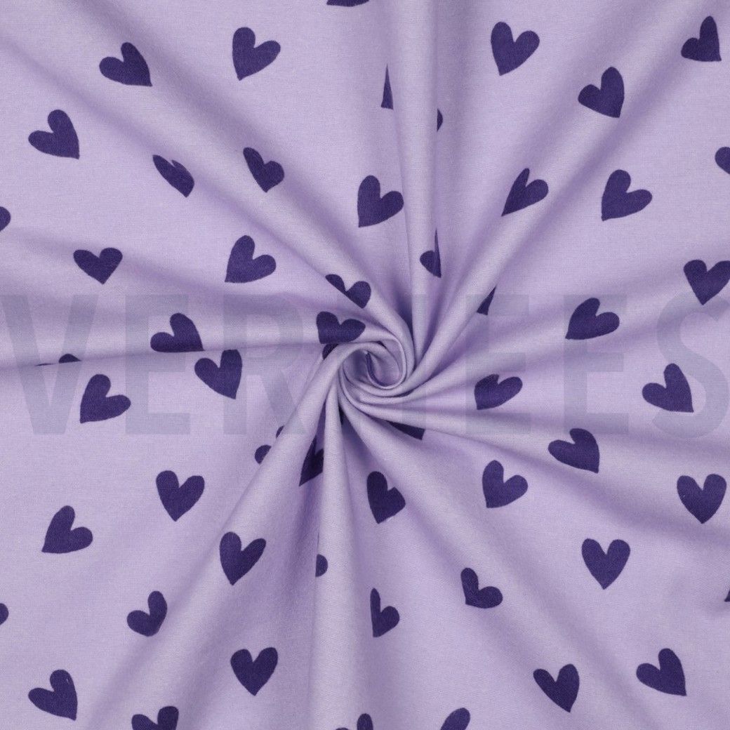 Flannel Cotton Fabric Hearts Lavender