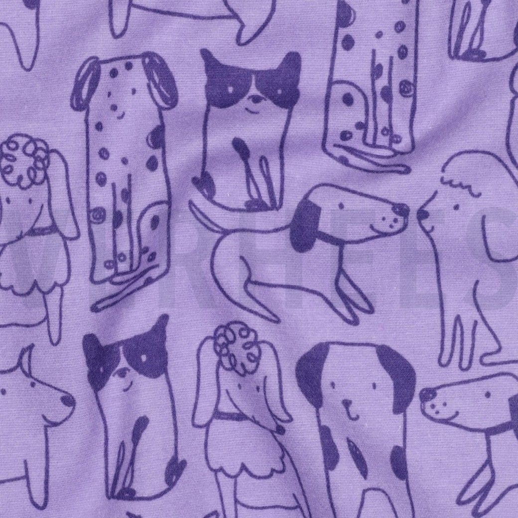 Flannel Cotton Fabric Dogs Lavender
