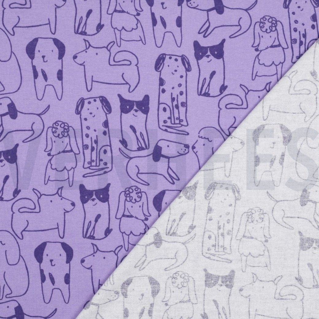 Flannel Cotton Fabric Dogs Lavender