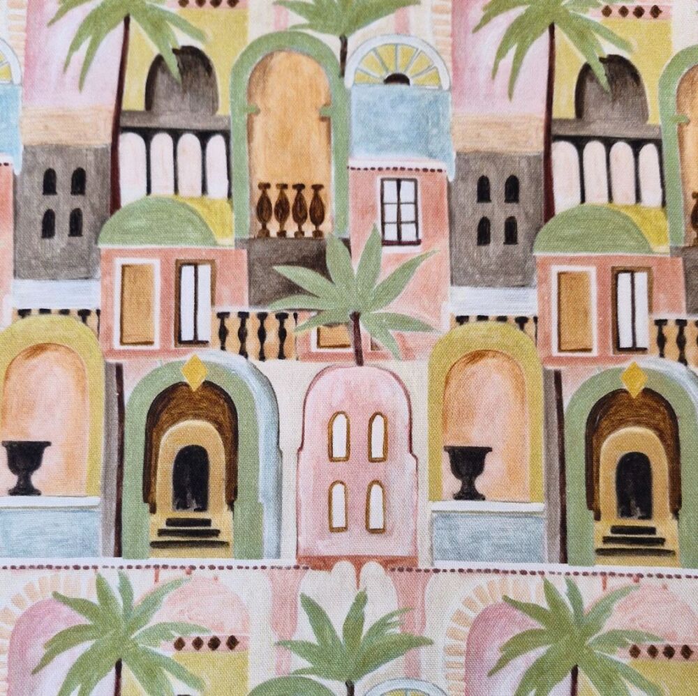 Cotton Canvas Fabric Tropical Cottages