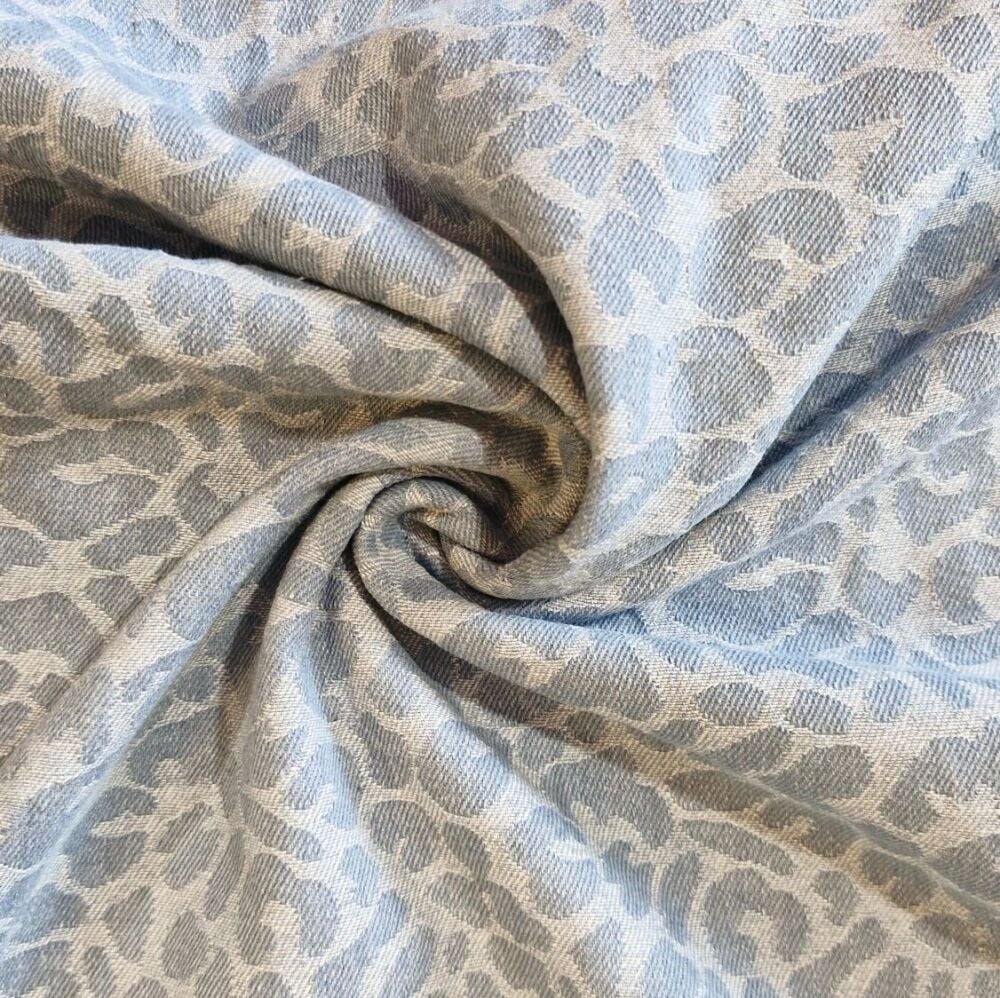 10.5 oz Jacquard Denim Fabric Leopard Light Blue