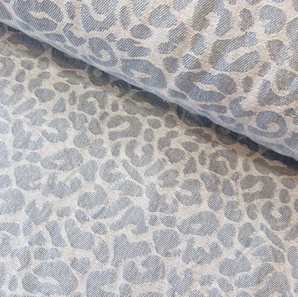 10.5 oz Jacquard Denim Fabric Leopard Light Blue