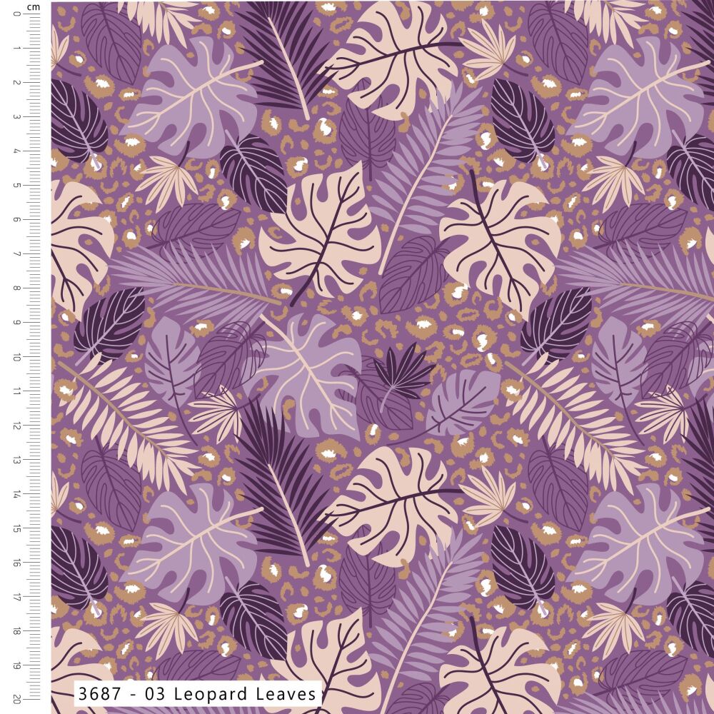 The Craft Cotton Company Amethyst Jungle Leopard Leaves