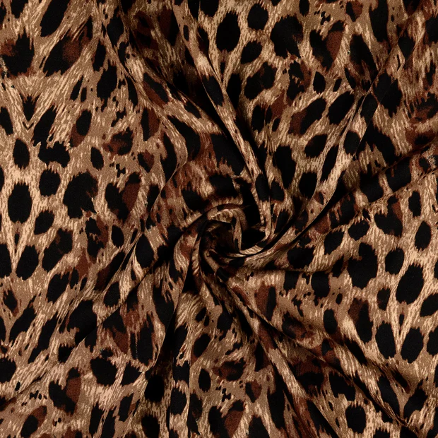 Viscose Satin Fabric Leopard Print Brown