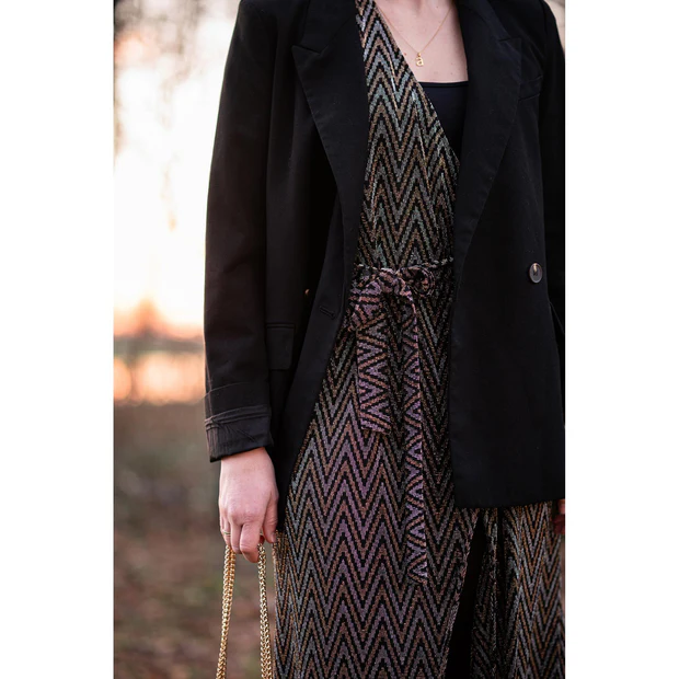 Glitzy Jacquard Jersey fabric Gold ZigZag