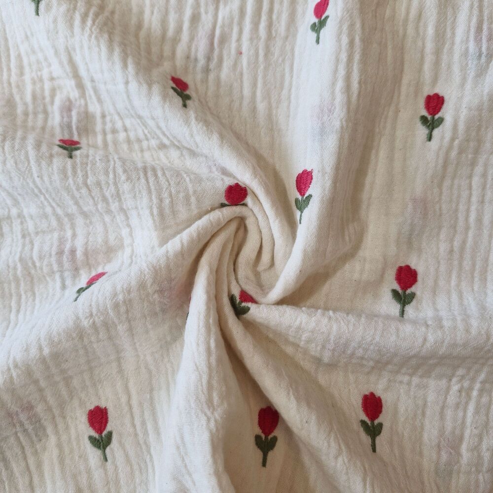 Double Gauze Embroidery Cotton Tulips