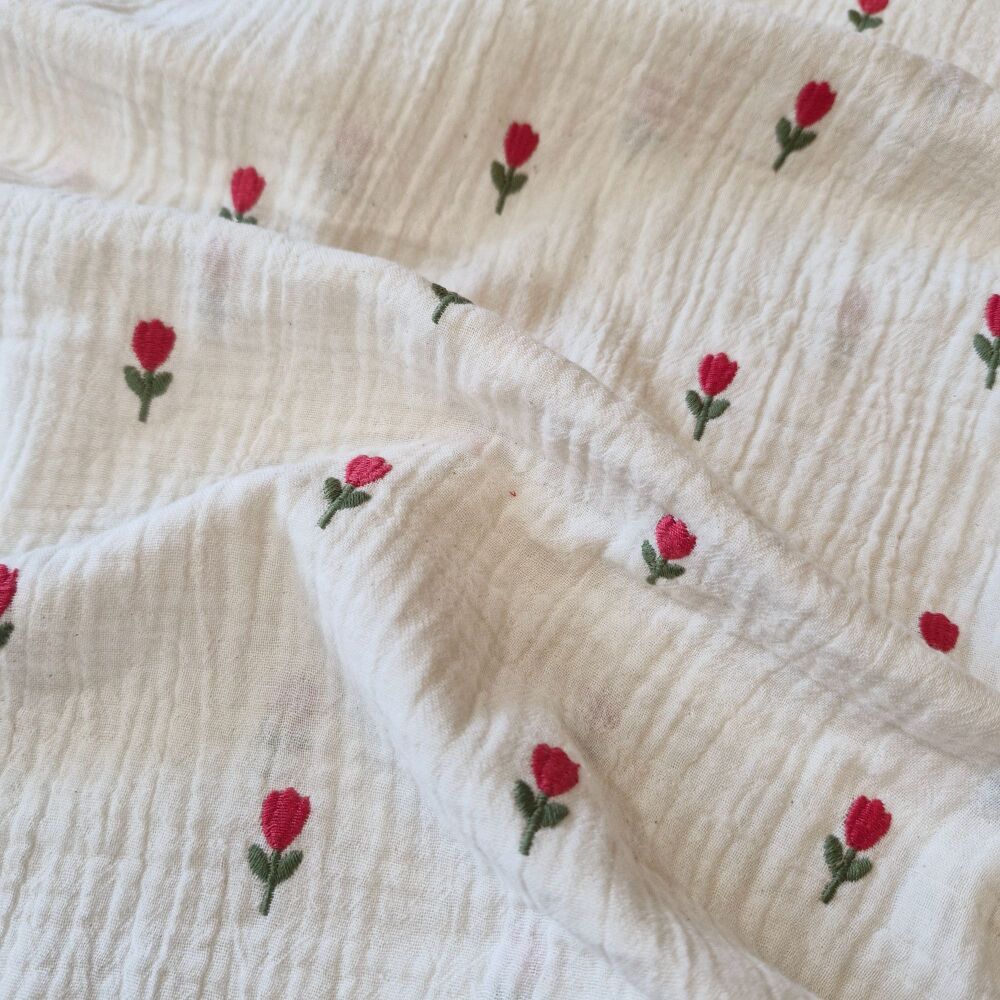 Double Gauze Embroidery Cotton Tulips