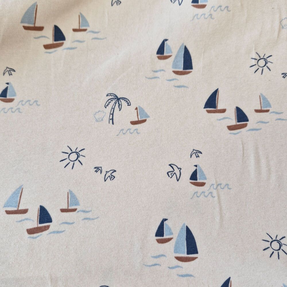GOTS Cotton Jersey Fabric Boats