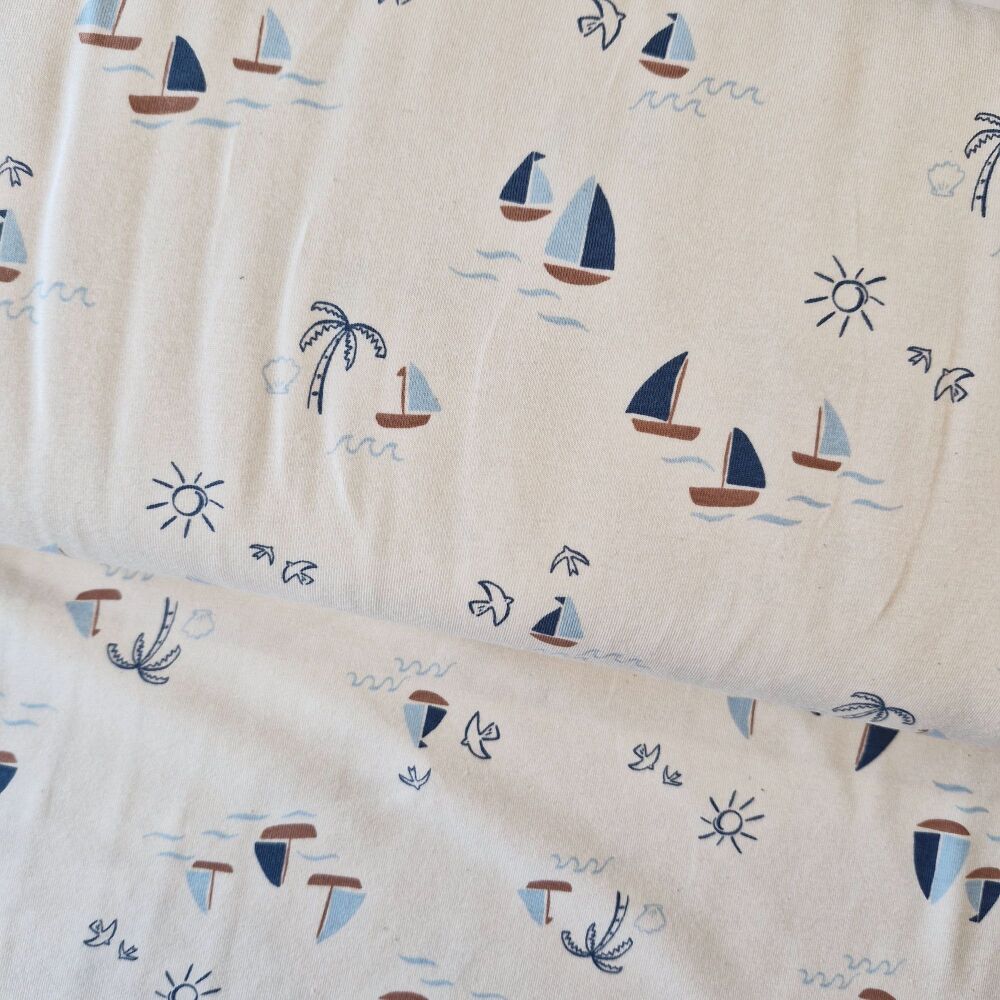 GOTS Cotton Jersey Fabric Boats