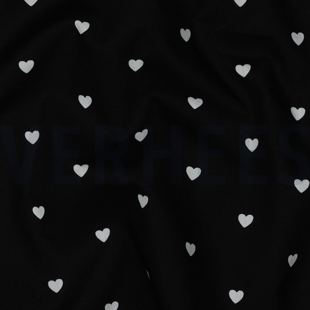 FINE COTTON POPLIN Hearts Black