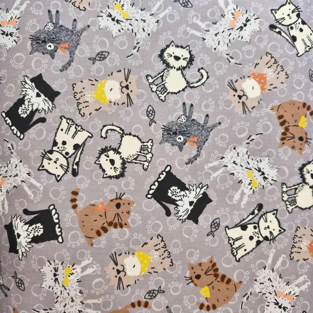 The Craft Cotton Company Purrfect Cats Whisker Tails Grey