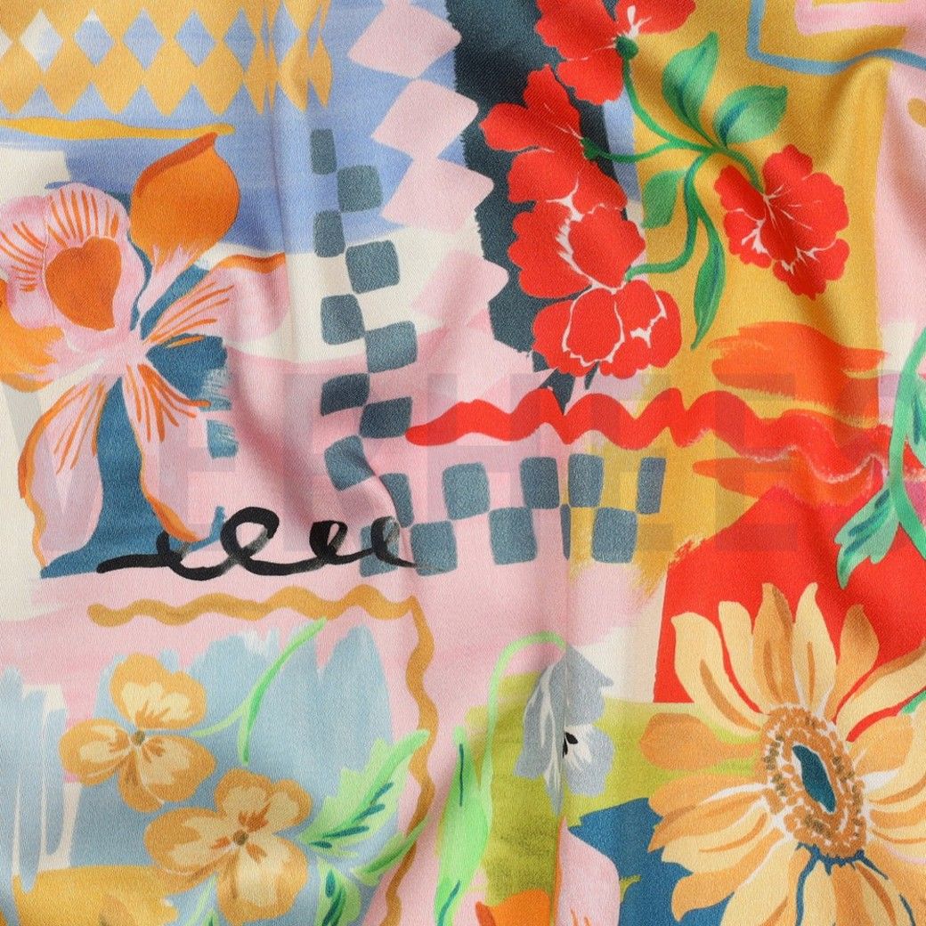 Cotton Satin Digital Patchwork Design