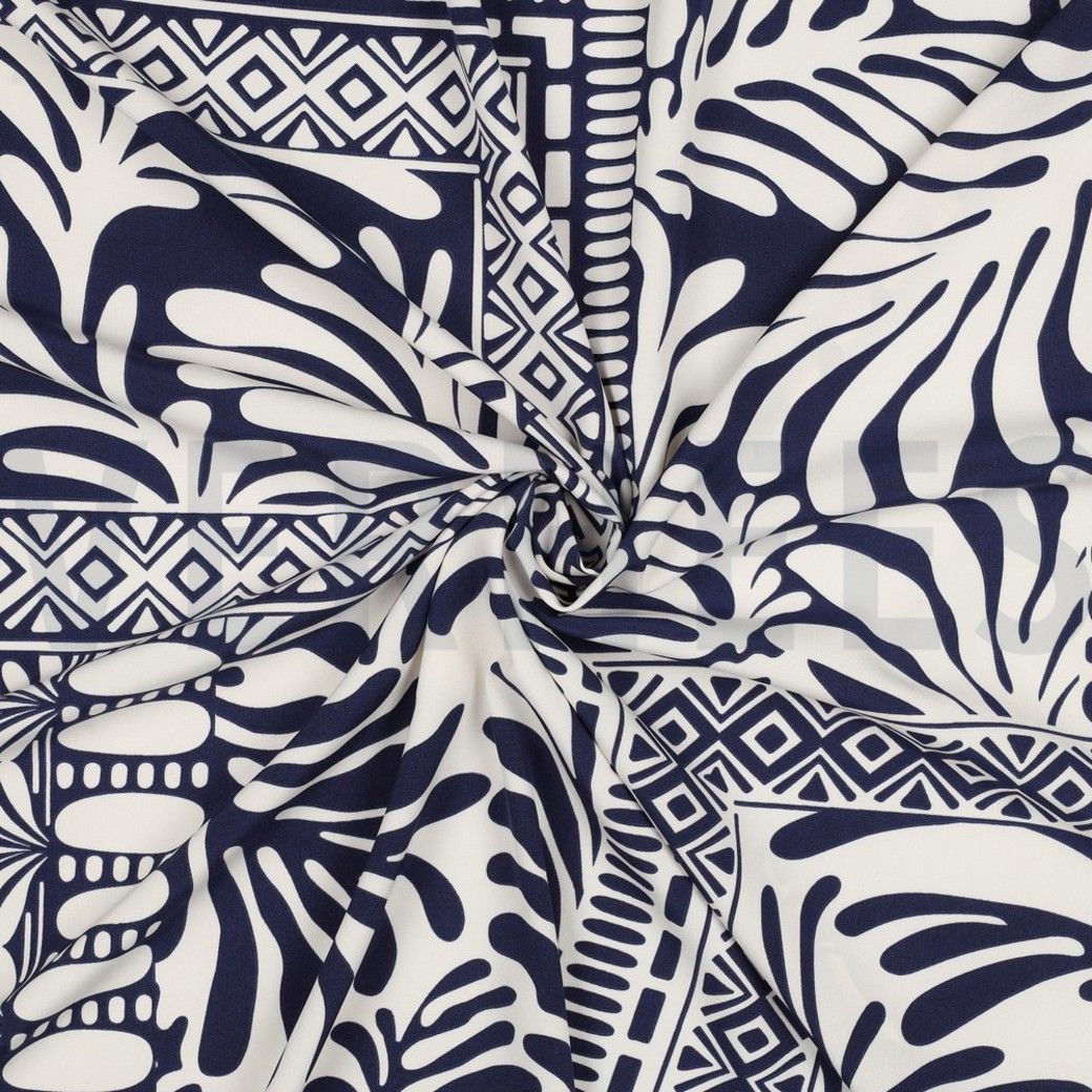 Magnolia Stretch Patchwork Fabric Navy