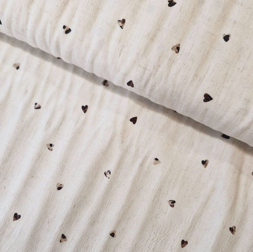 Linen Viscose Mix Foil Hearts