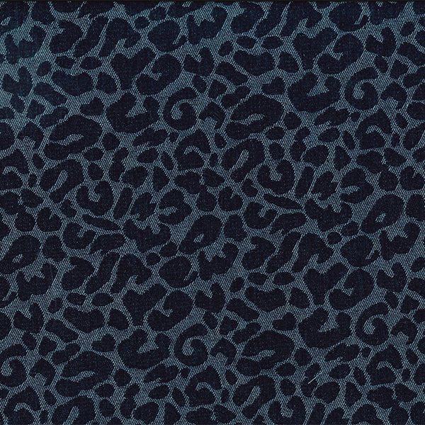 10.5 oz Jacquard Denim Fabric Leopard Design Dark