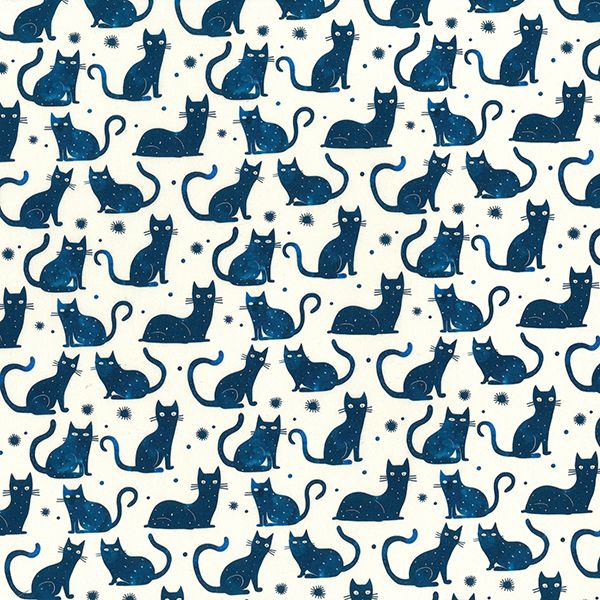 Cotton Poplin Fabric Navy Cats