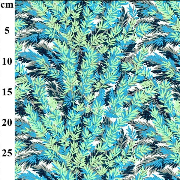 Cotton Poplin Fabric Leaves Blue/Green