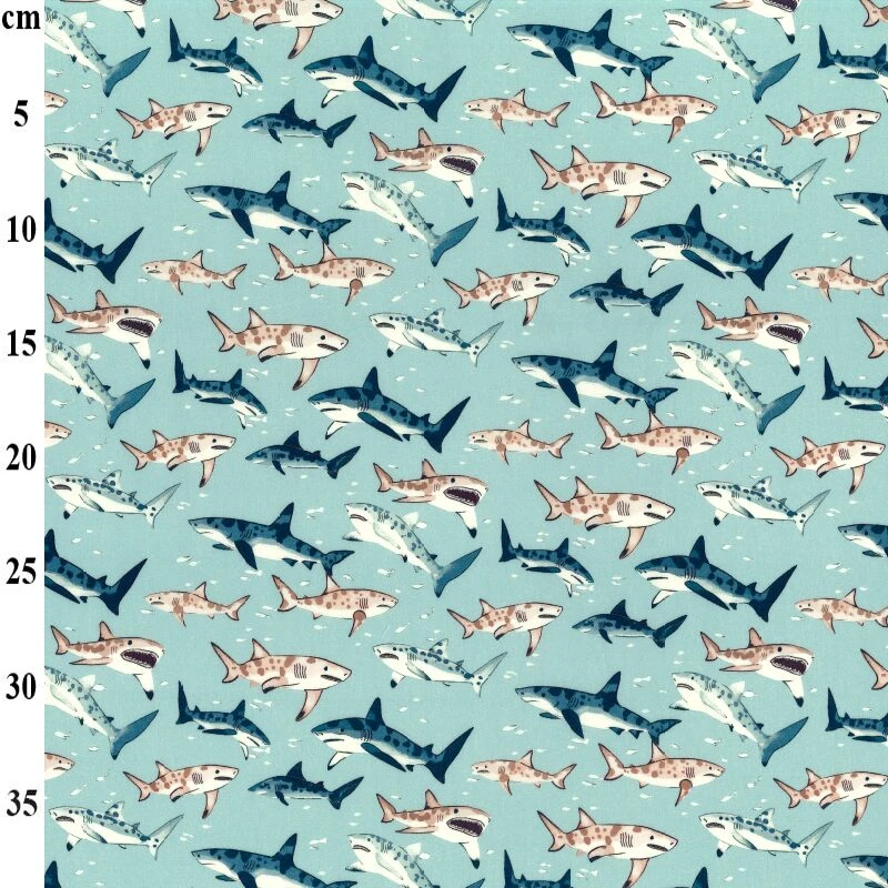 Cotton Poplin Fabric Sharks
