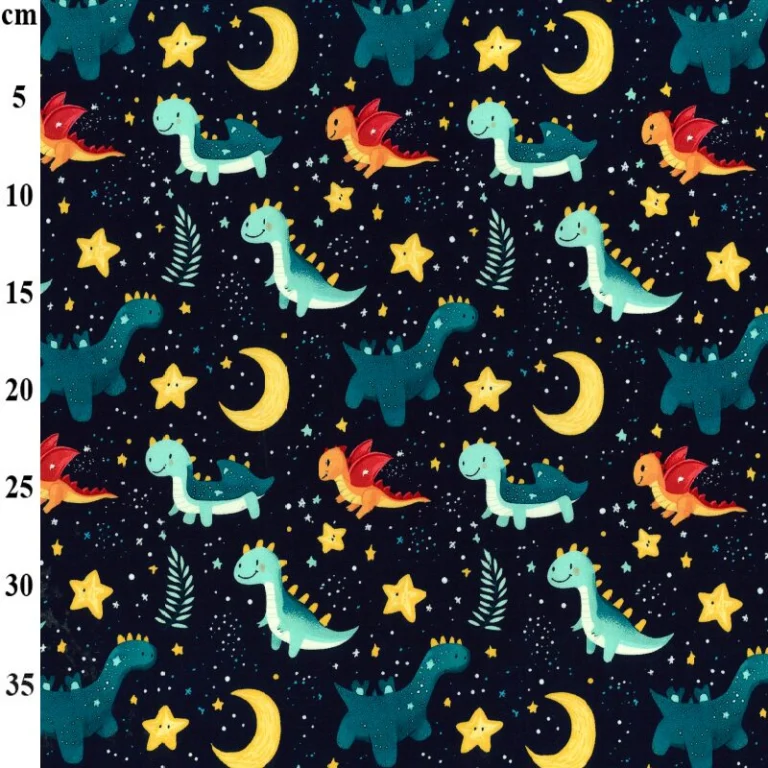 Cotton Poplin Fabric Dinosaurs Navy Teal