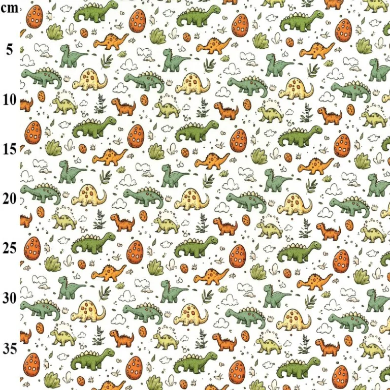 Cotton Poplin Fabric Dinosaurs White