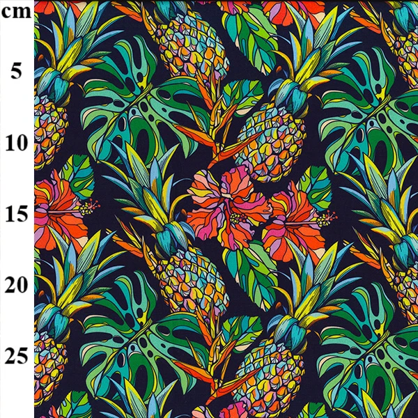 Cotton Poplin Fabric Pineapples Navy