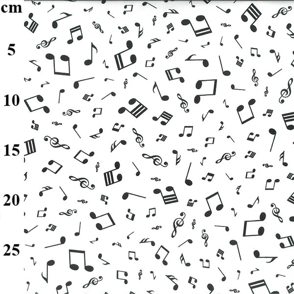 Cotton Poplin Fabric Music Notes White