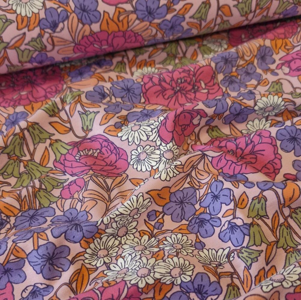 Cotton Jersey Retro Flowers